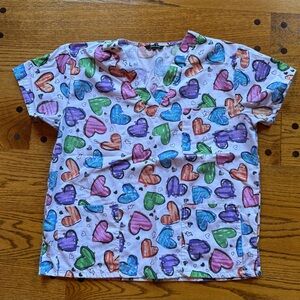 XL Just Love Multicolor Heart Print Women's Scrub Top